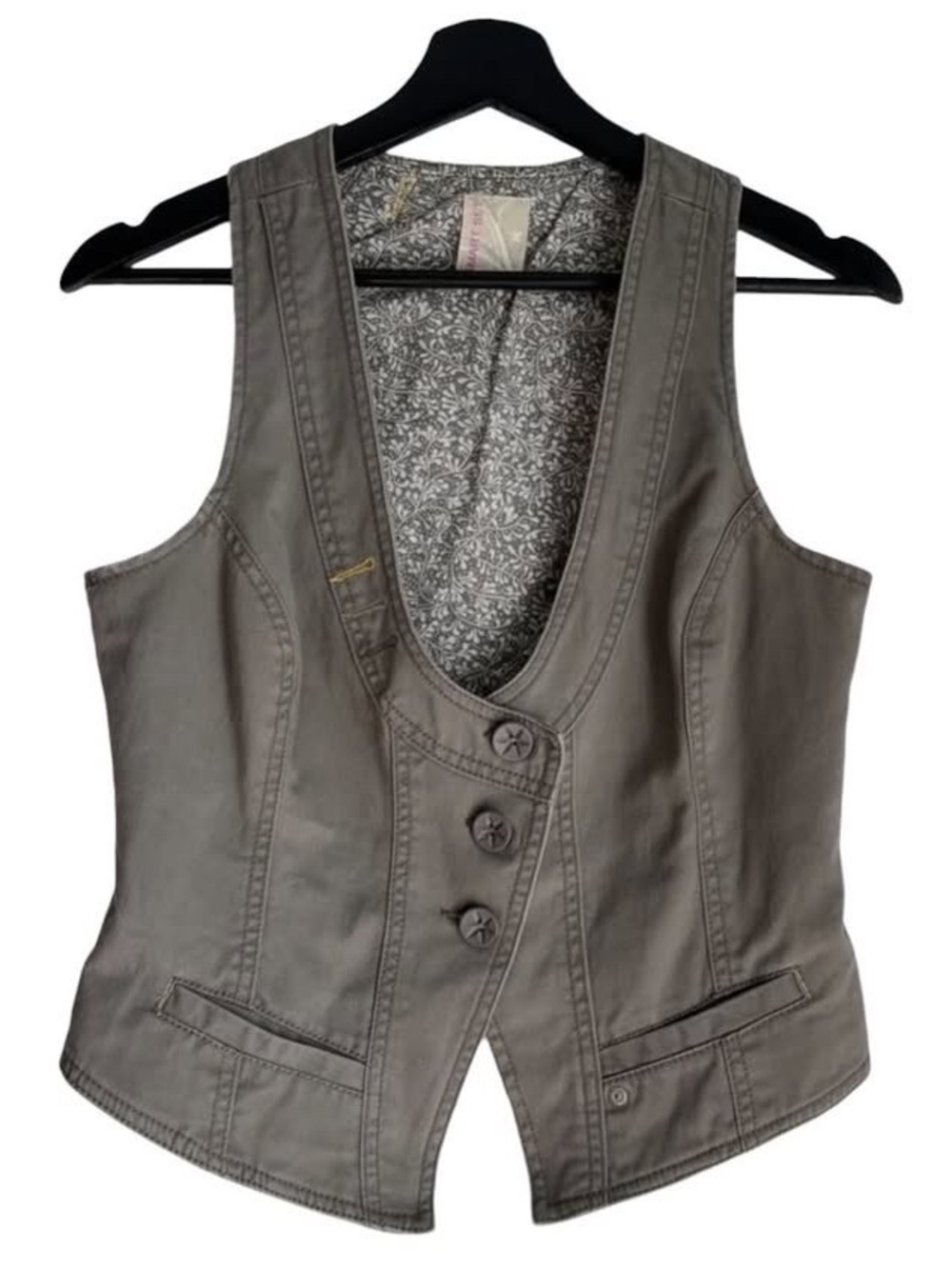 Vintage Y2K Stone Taupe Fitted Vest Crop Top Waistcoat Button Front Layering 90s